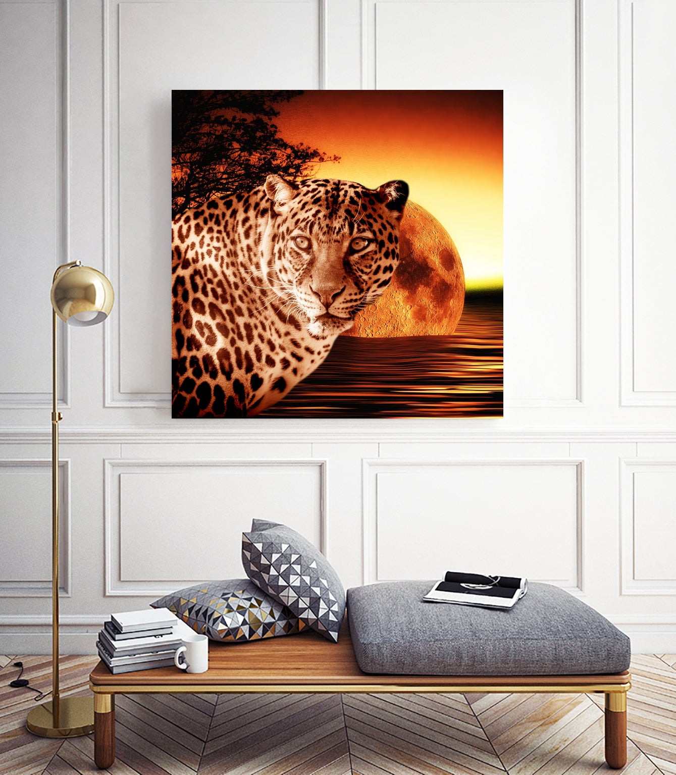 Leopard and Red Moon by Erika Kaisersot on GIANT ART - orange photo illustration