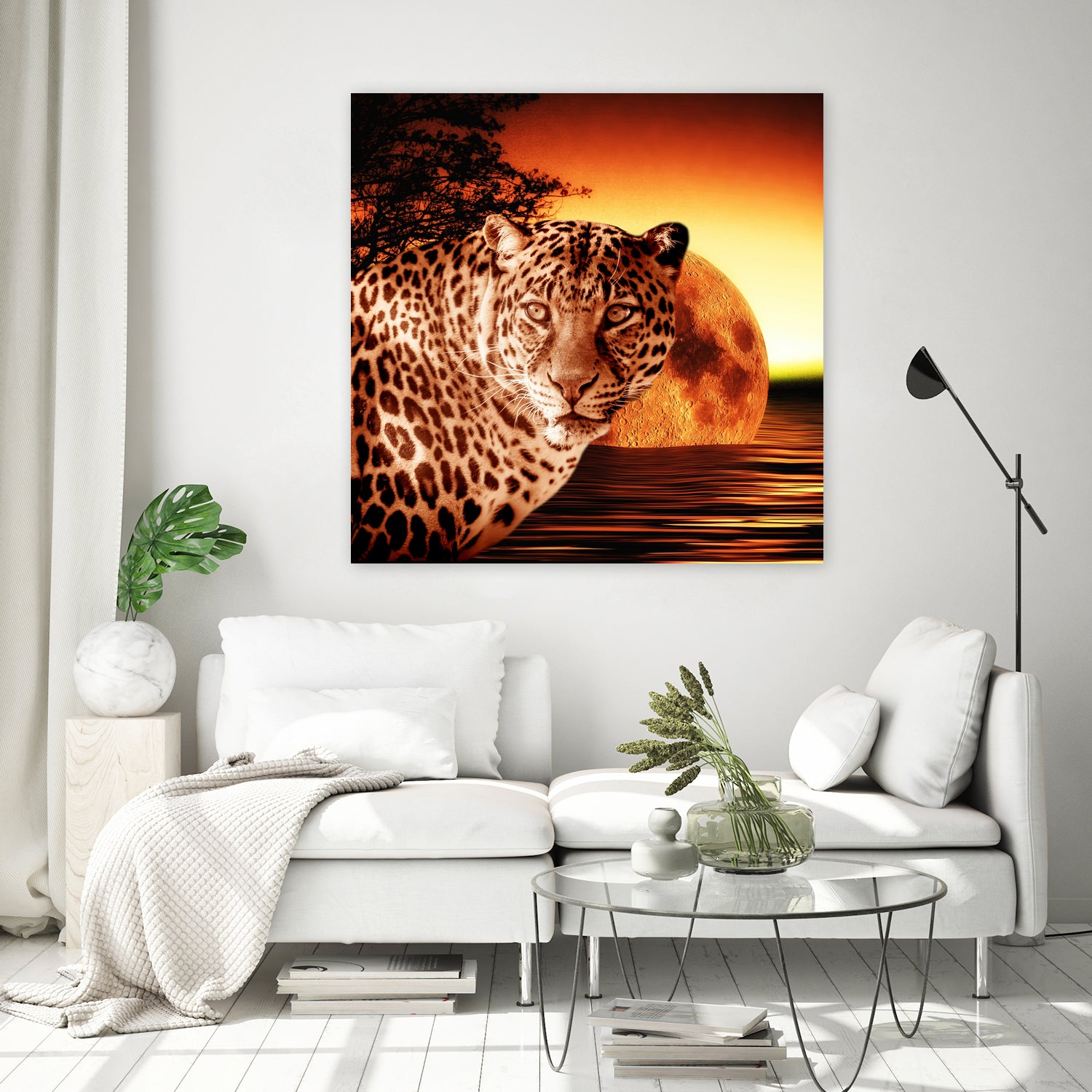 Leopard and Red Moon by Erika Kaisersot on GIANT ART - orange photo illustration