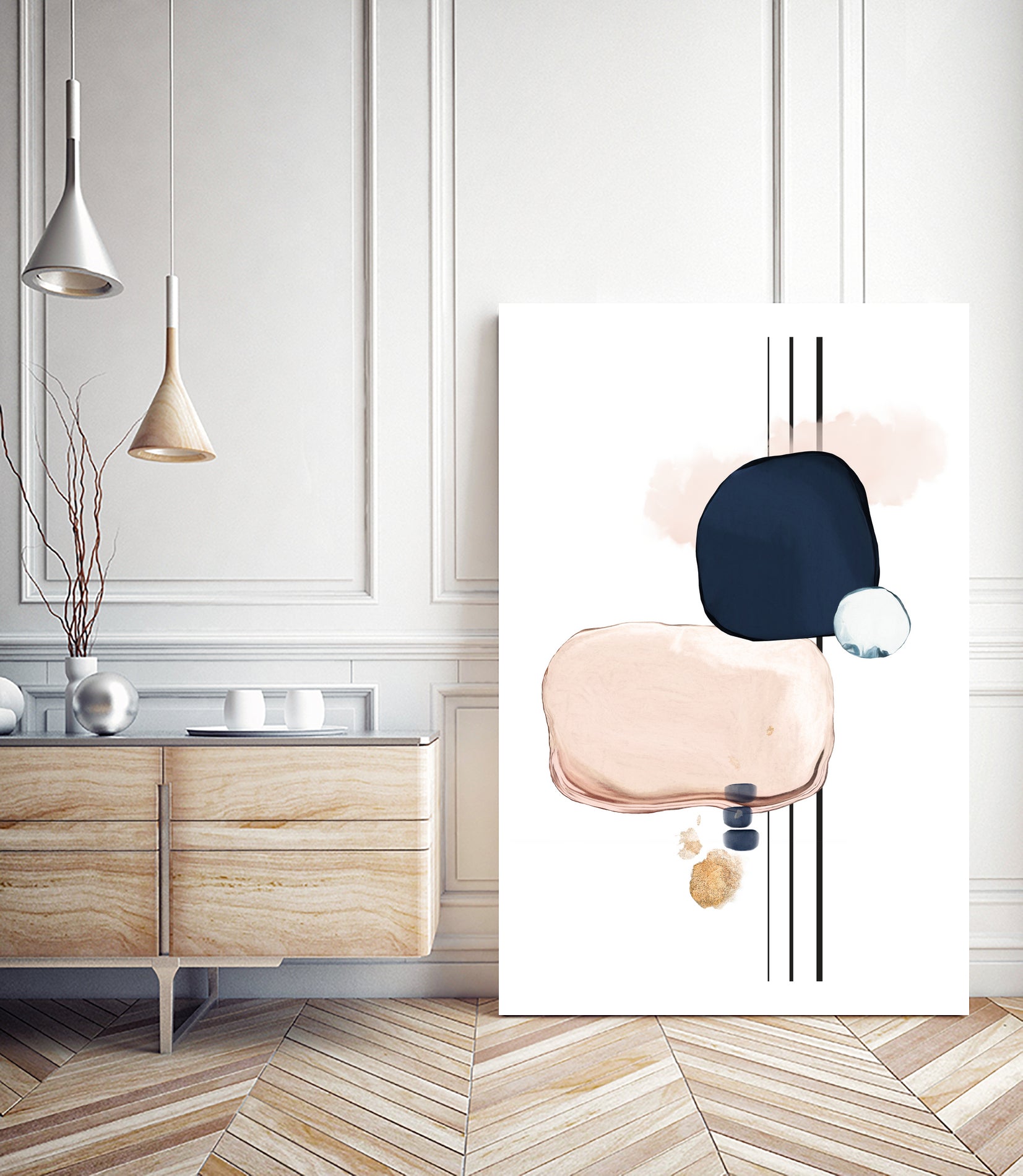 Abstract Study Blush and Navy Blue by Studio North on GIANT ART - pink digital painting