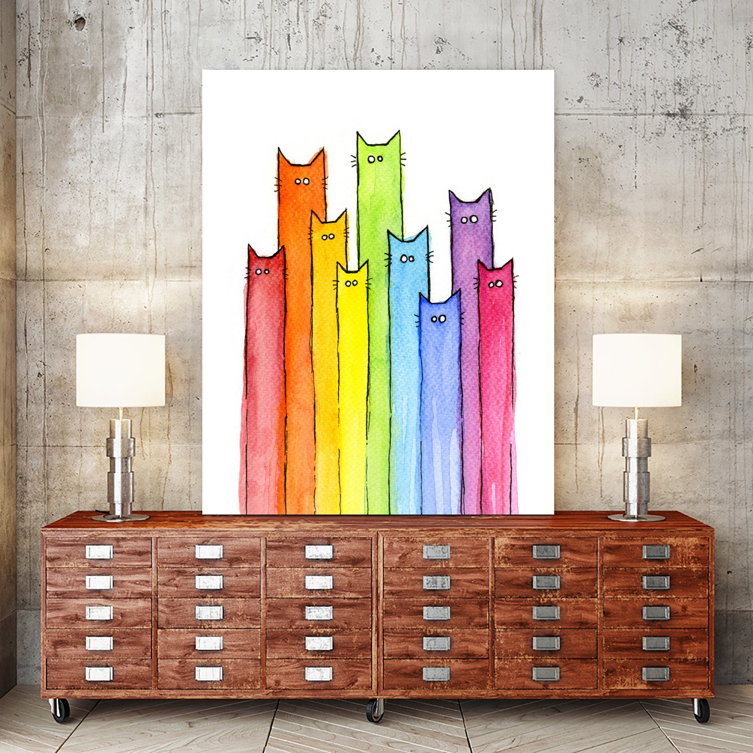 Rainbow of Cats by Olga Shvartsur on GIANT ART - pink mixed media