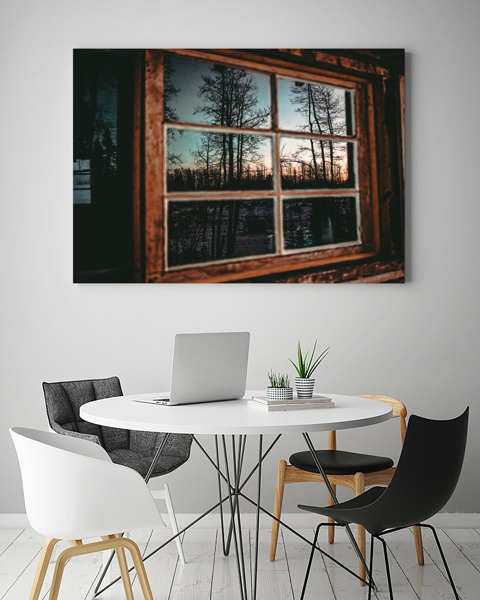 Grainy Sunset Reflection on Log Cabin Window by RJ Byrd on GIANT ART - blue photo illustration