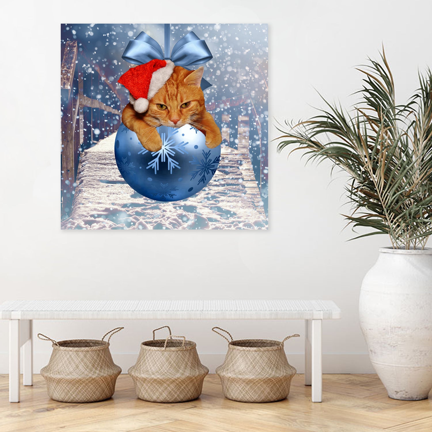Christmas Cat and Snow by Erika Kaisersot on GIANT ART - blue photo illustration