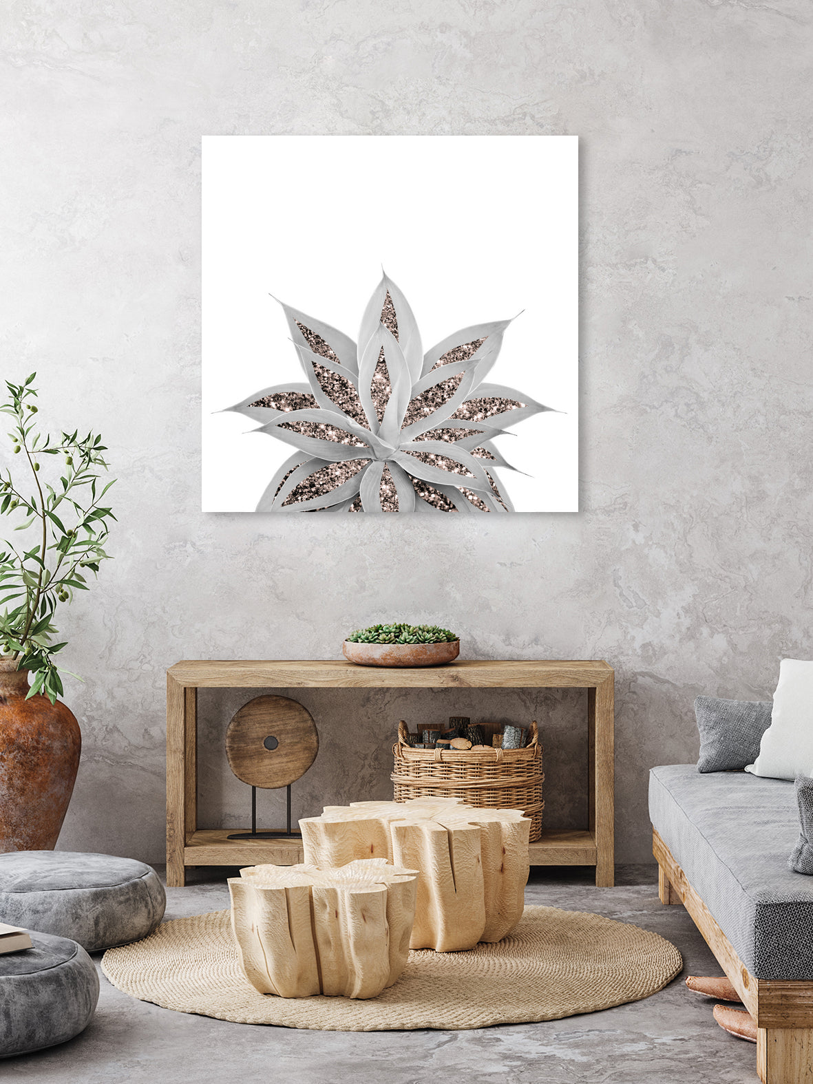 Gray Agave with Rose Gold Glitter #3 #shiny #tropical #decor by Anita & Bella Jantz on GIANT ART - gray photo illustration