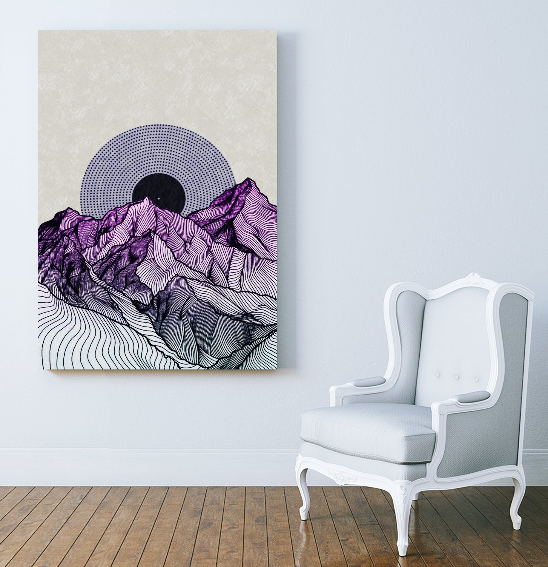 Surreal sunrise behind purple mountains by Menelaos Trompoukis on GIANT ART - fuchsia digital painting