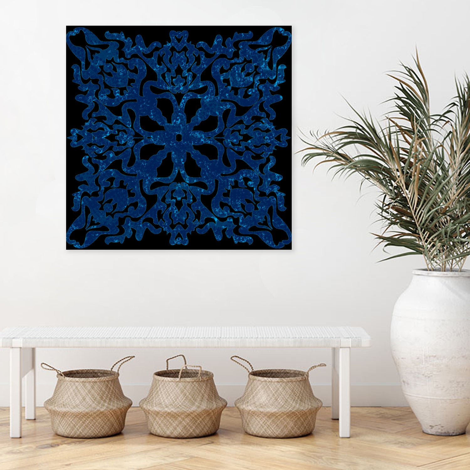 Blue Ceramic style Portuguese tiles by Bernadette Mombourgh on GIANT ART - blue character design