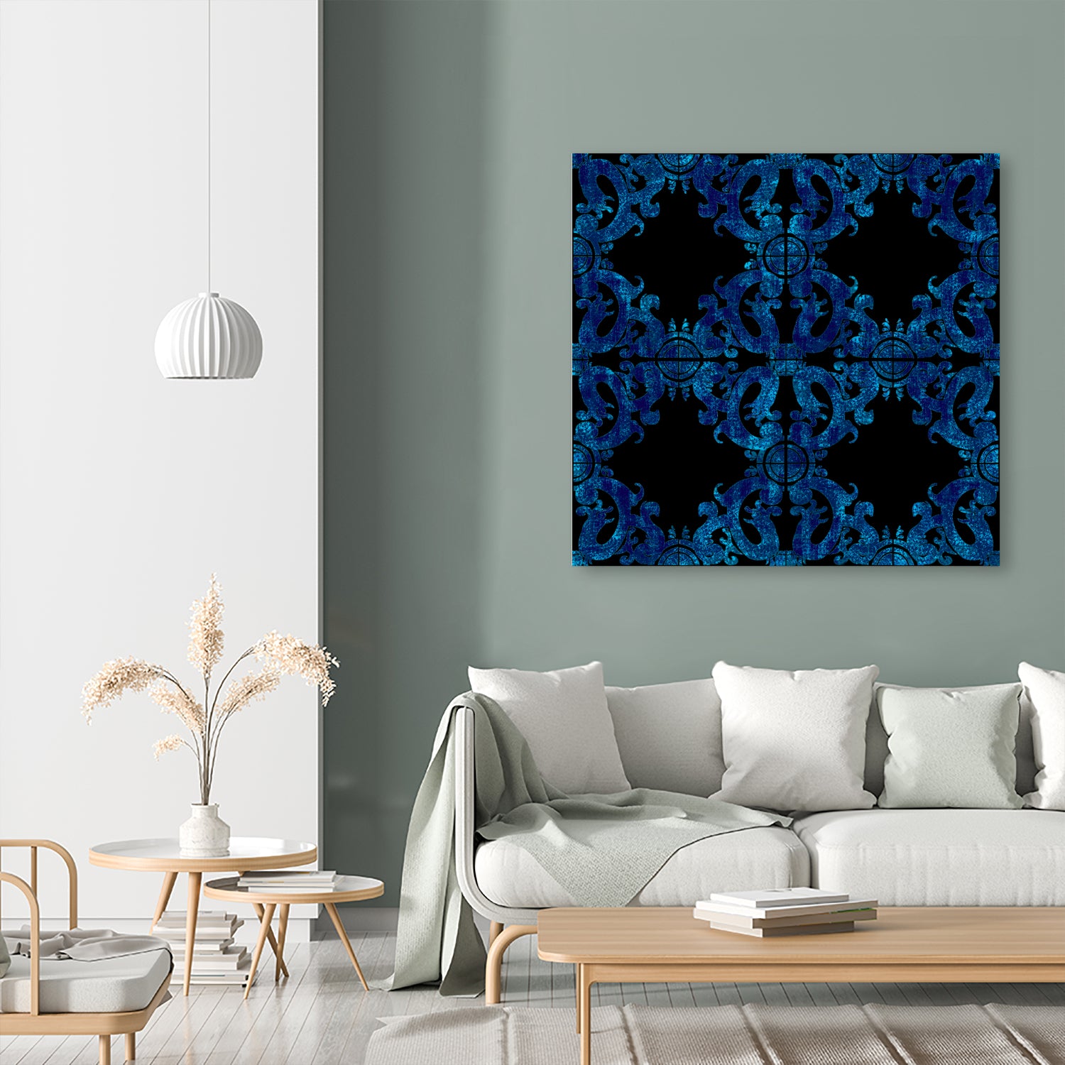 Blue carved tile ceramic effect by Bernadette Mombourgh on GIANT ART - blue digital painting