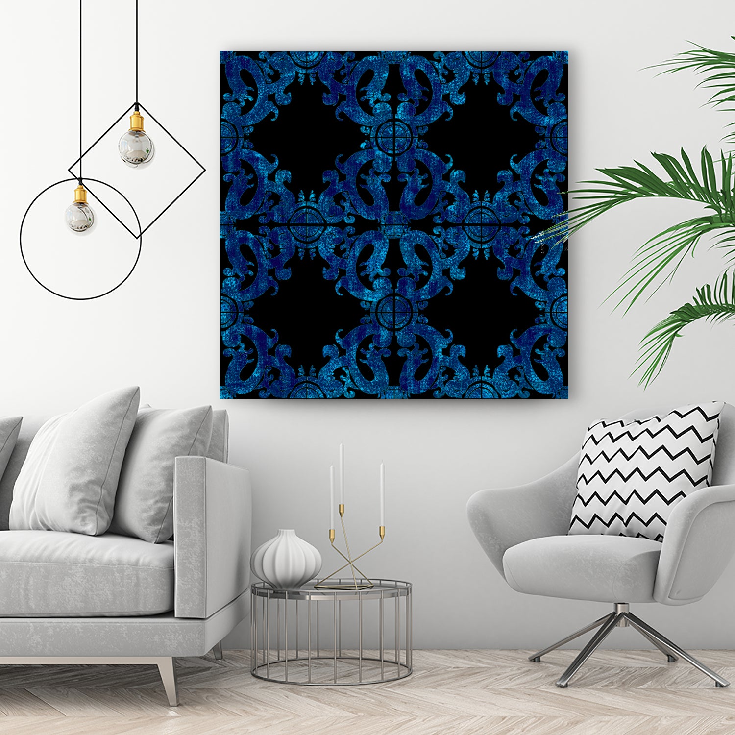 Blue carved tile ceramic effect by Bernadette Mombourgh on GIANT ART - blue digital painting