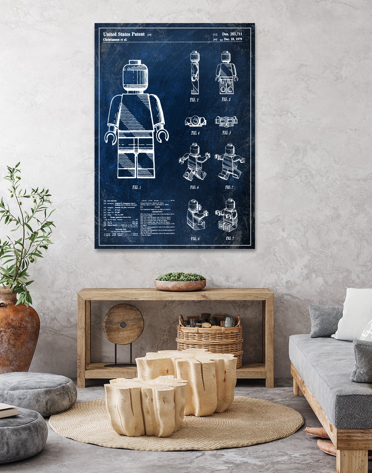 1979 mini figure chalkboard patent by map collection on GIANT ART - blue mixed media