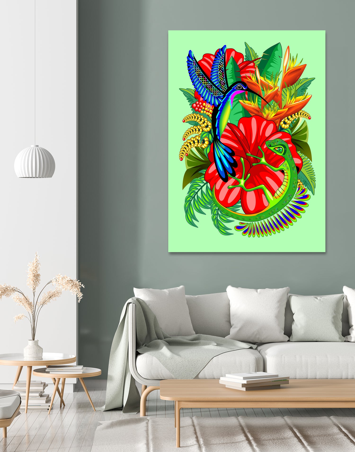 The Lizard, The Hummingbird and The Hibiscus by Monica Terrana on GIANT ART - green digital drawing