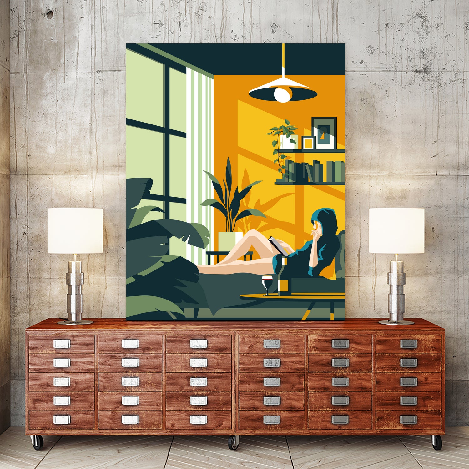 The Blue Hat Girl / Stay Home by Roland Bánrévi on GIANT ART - green vector illustration