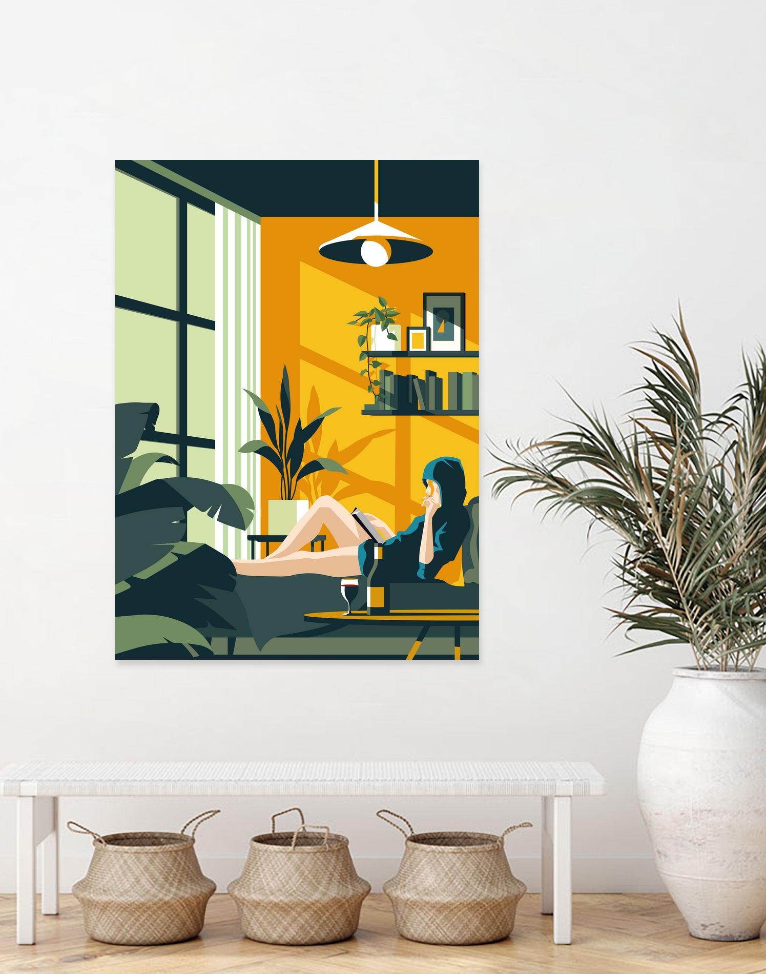 The Blue Hat Girl / Stay Home by Roland Bánrévi on GIANT ART - green vector illustration