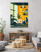 The Blue Hat Girl / Stay Home by Roland Bánrévi on GIANT ART - green vector illustration