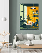 The Blue Hat Girl / Stay Home by Roland Bánrévi on GIANT ART - green vector illustration