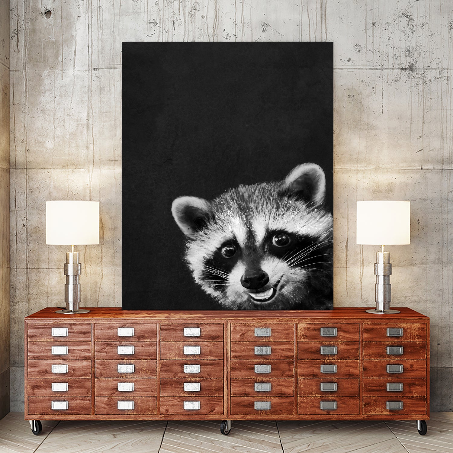 raccoon---I-m-not-sleepy- by Laura Graves on GIANT ART - black photo illustration