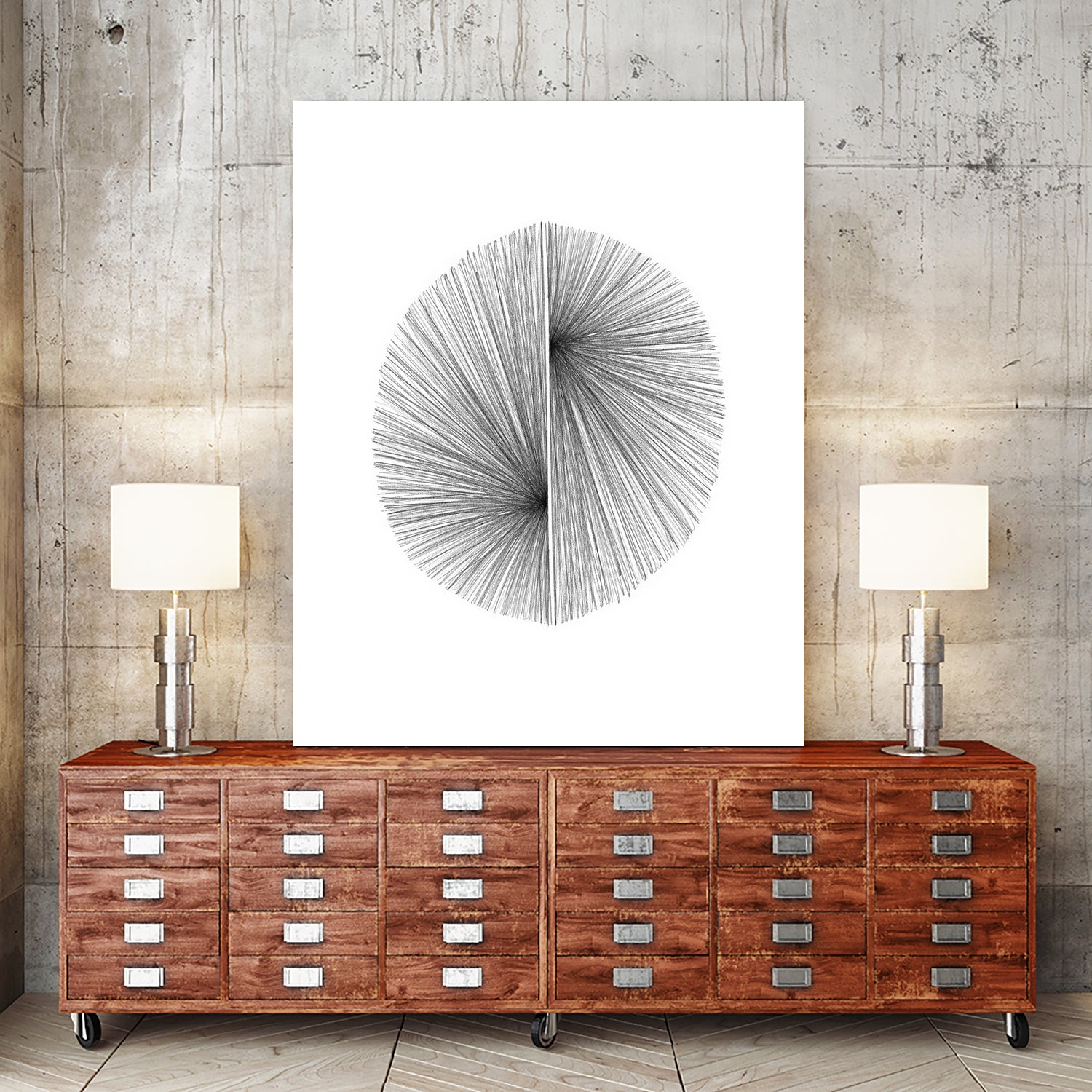 Mid Century Modern Geometric Abstract Circle Line Drawing by Janine Aykens on GIANT ART - gray mixed media