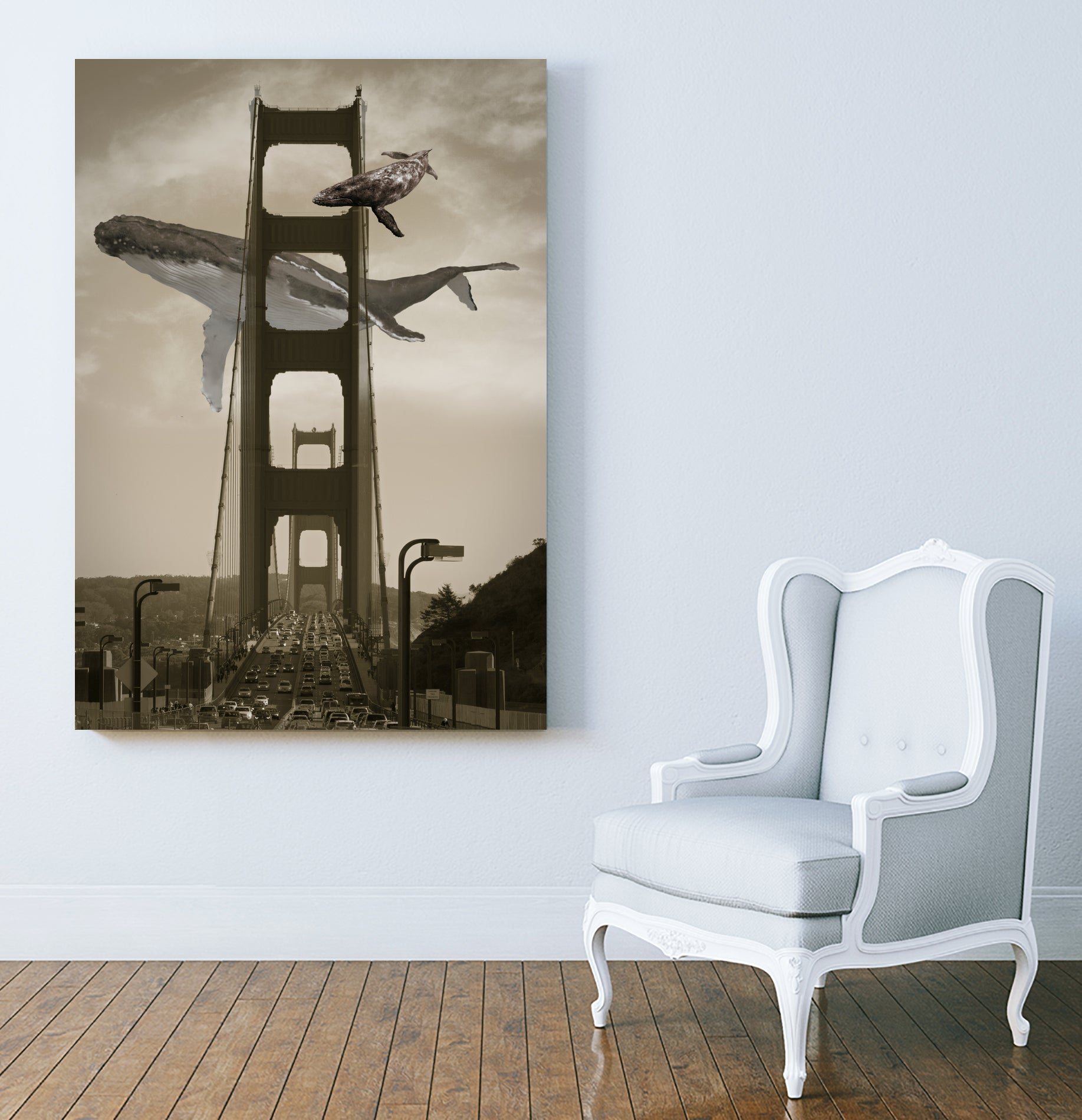 Whale Watching at the Golden Gate Bridge by David Loblaw on GIANT ART - gray photo illustration