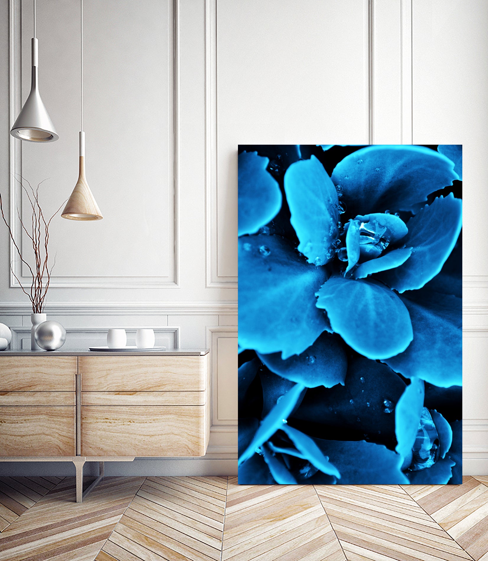Succulent raindrops in blue by IOANNA PAPANIKOLAOU on GIANT ART - blue photo illustration