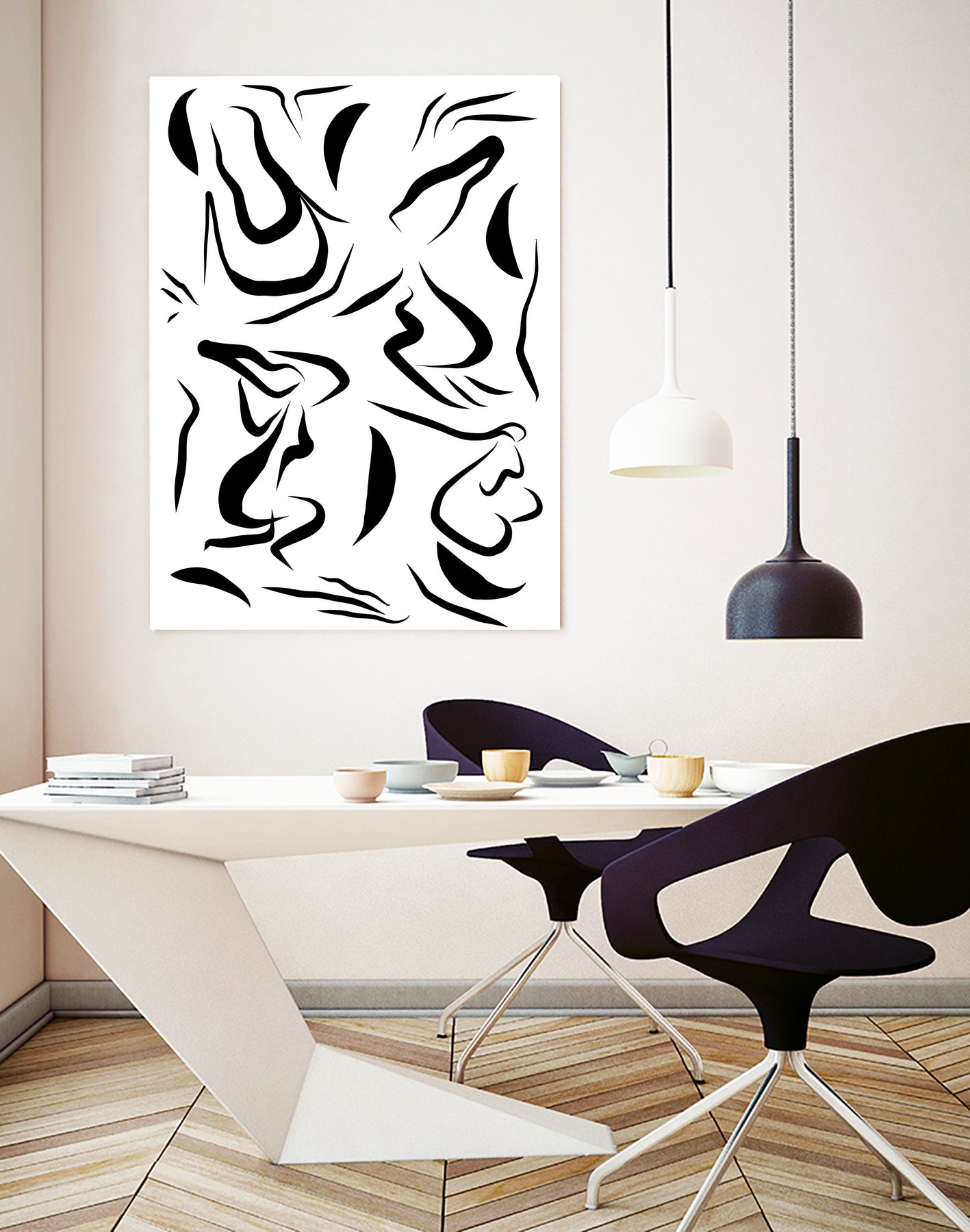Natural Women Black & White Line-art Pattern by Dominique Van Roey on GIANT ART - white digital drawing