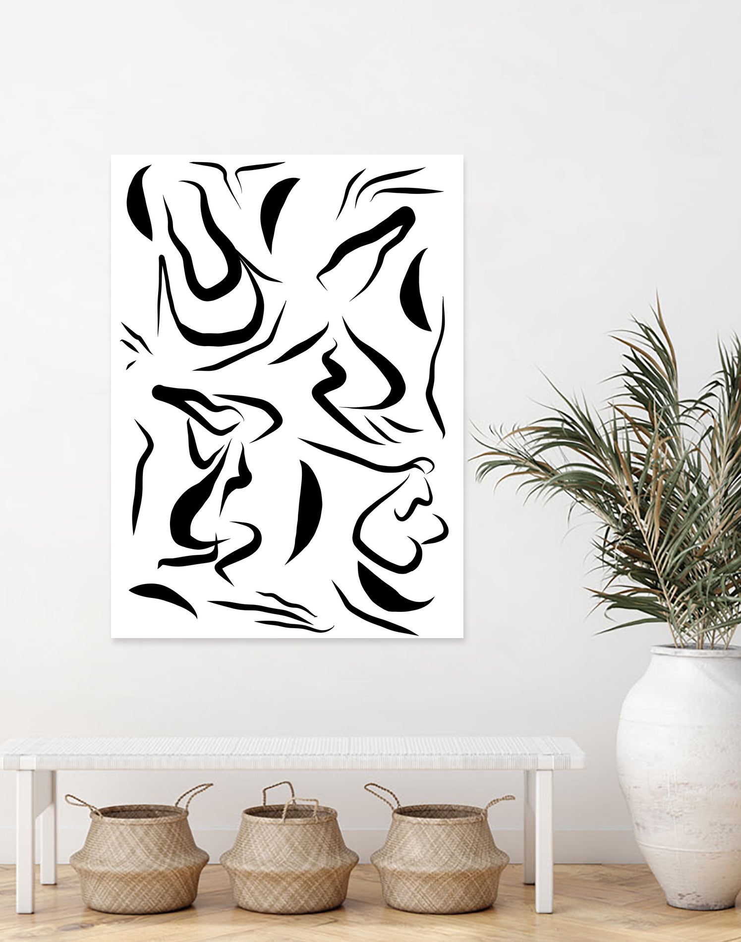 Natural Women Black & White Line-art Pattern by Dominique Van Roey on GIANT ART - white digital drawing