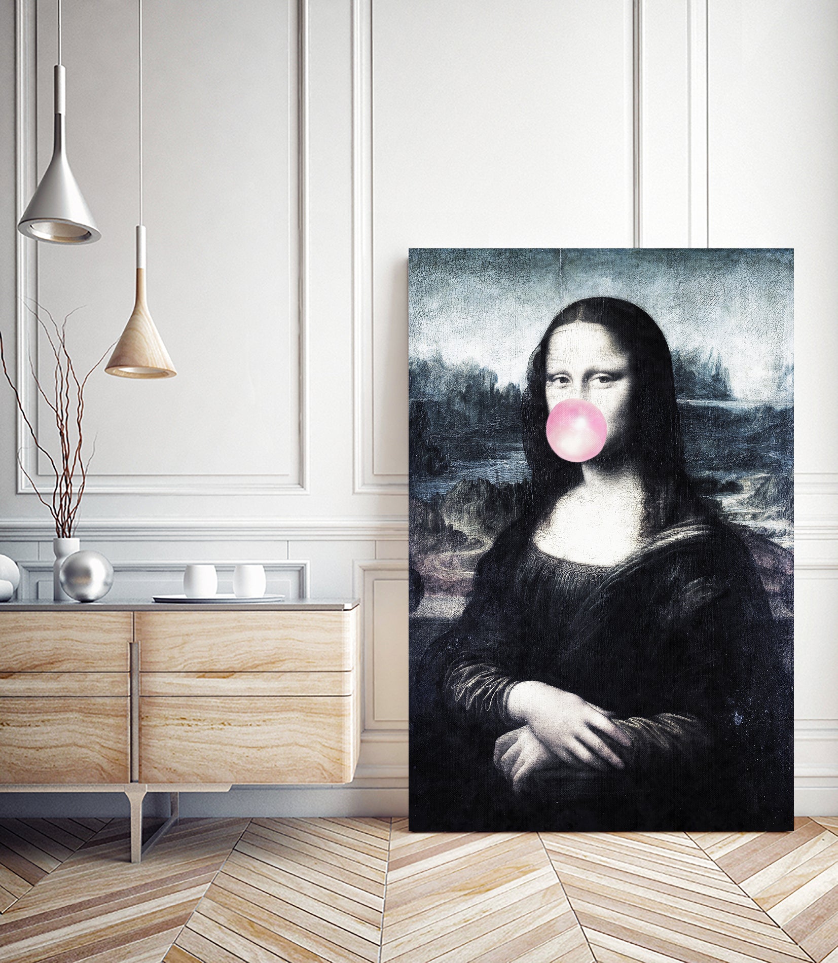 Mona Lisa blowing bubblegum bubbles by Menelaos Trompoukis on GIANT ART - blue digital painting