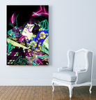 Samurai Japan Print Art Colored Neon Electric by Damian firenza on GIANT ART - fuchsia digital painting