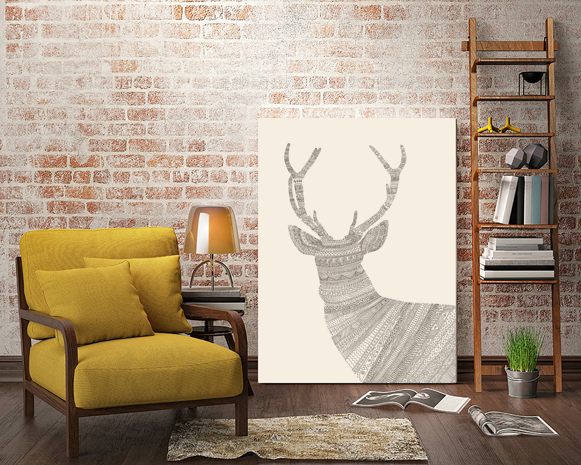 Stag / Deer (On Beige) by Florent Bodart on GIANT ART - digital drawing