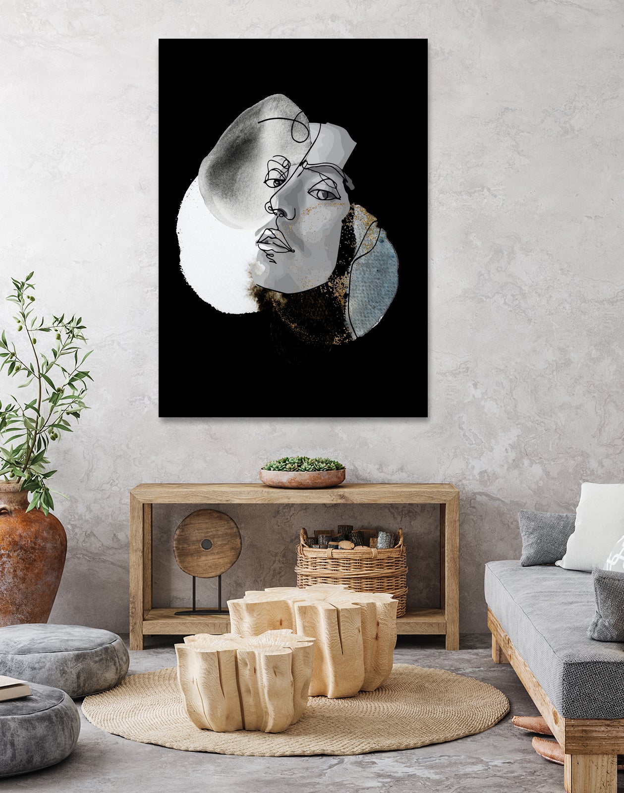 male line art portrait by Sabine Hoffmann on GIANT ART - black digital drawing