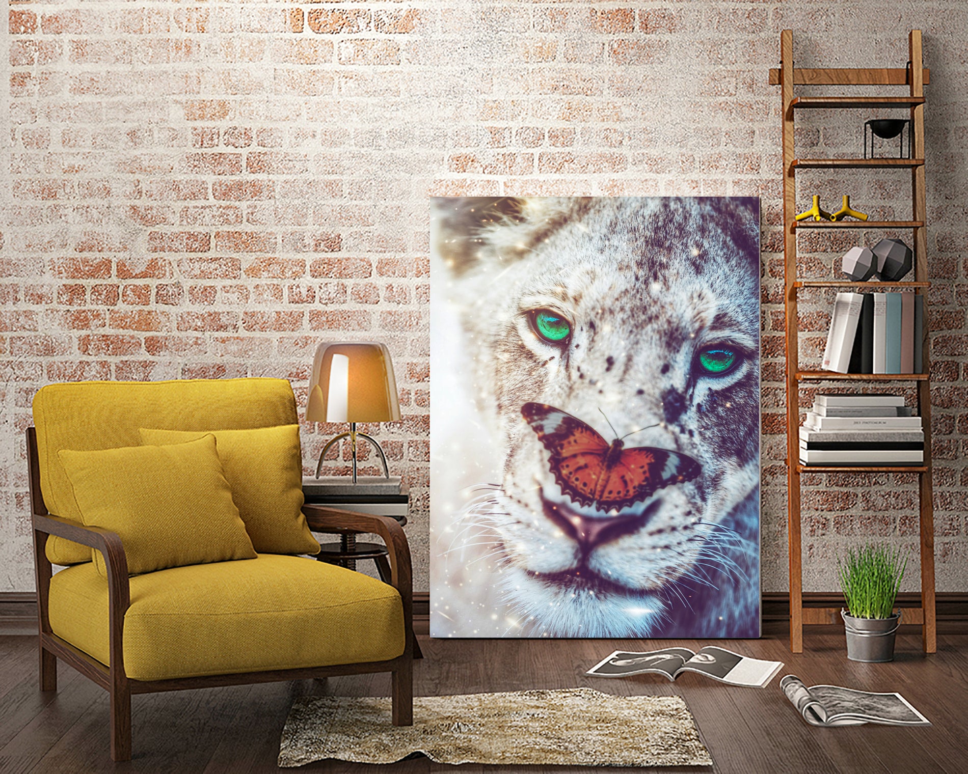 Lioness and orange butterfly by Rigaud Mickaël on GIANT ART - brown photo manipulation