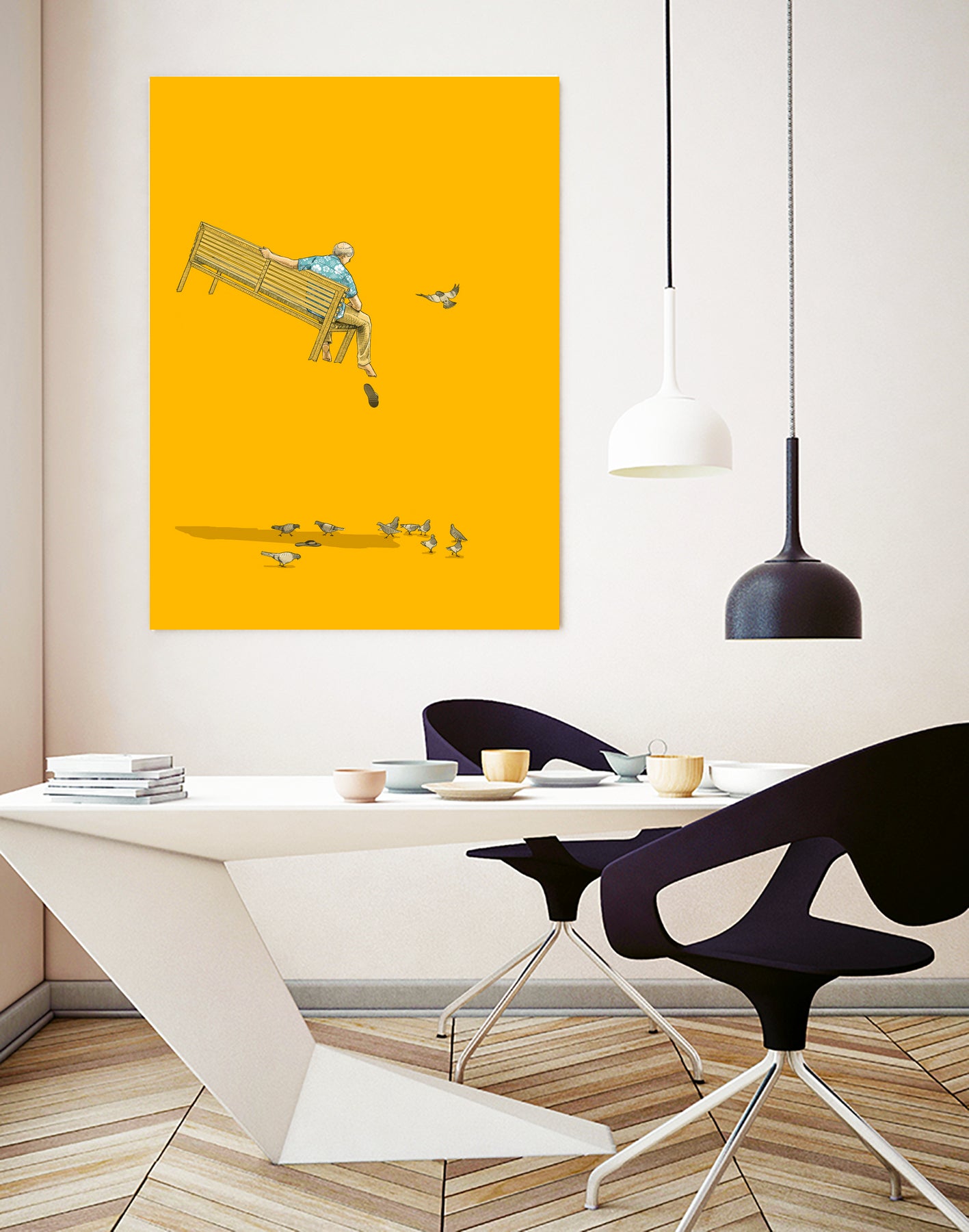 Float - With the pigeons by Jason Ratliff on GIANT ART - yellow digital painting