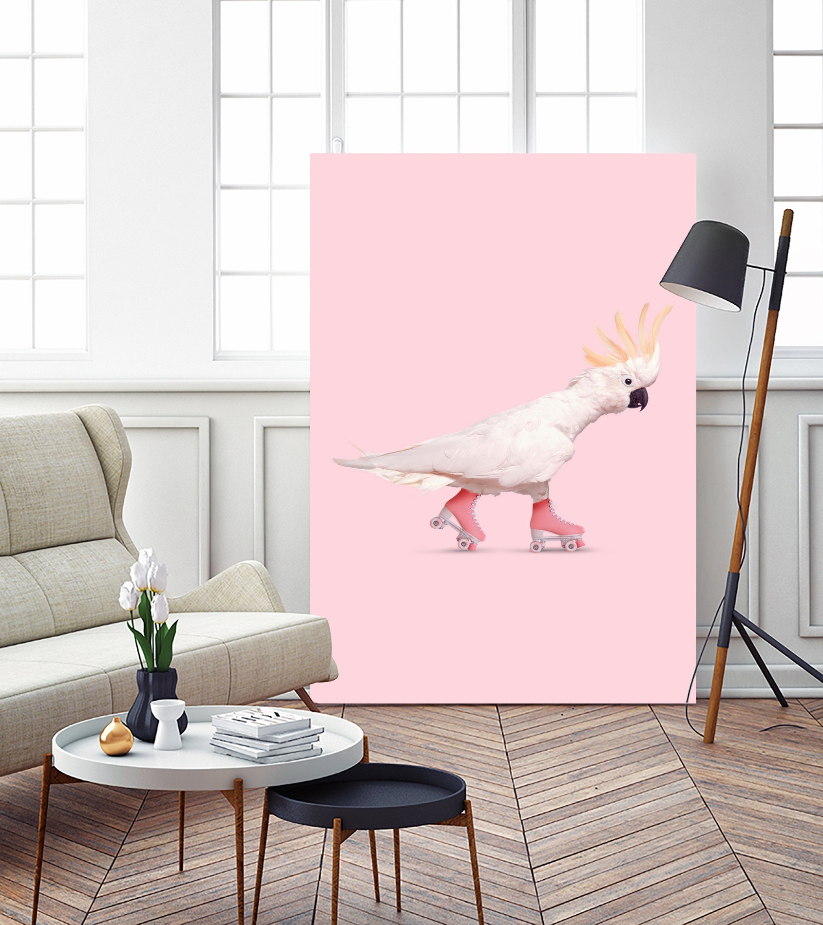 Rollerskating Cockatoo by Jonas Loose on GIANT ART - pink photo manipulation