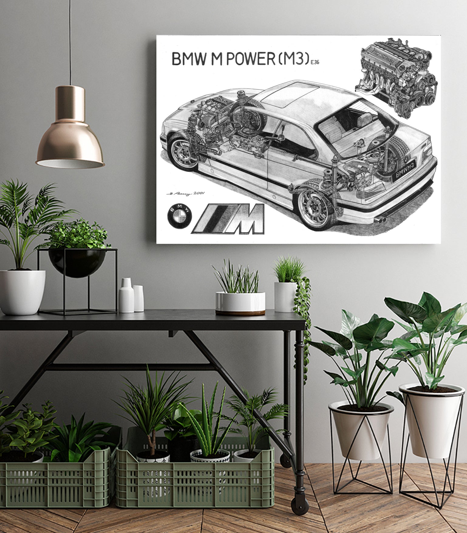BMW M3 e36 CUTAWAY by steve pearcy on GIANT ART - white digital painting
