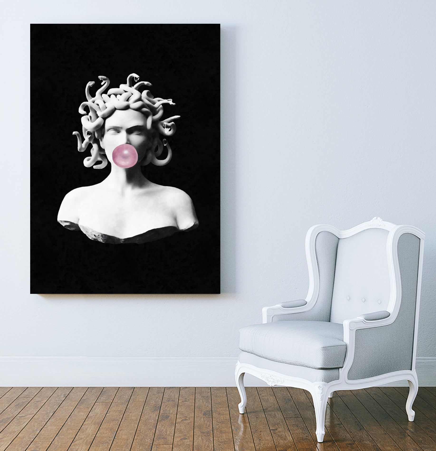 Medusa blowing pink bubblegum bubble by Menelaos Trompoukis on GIANT ART - black digital painting