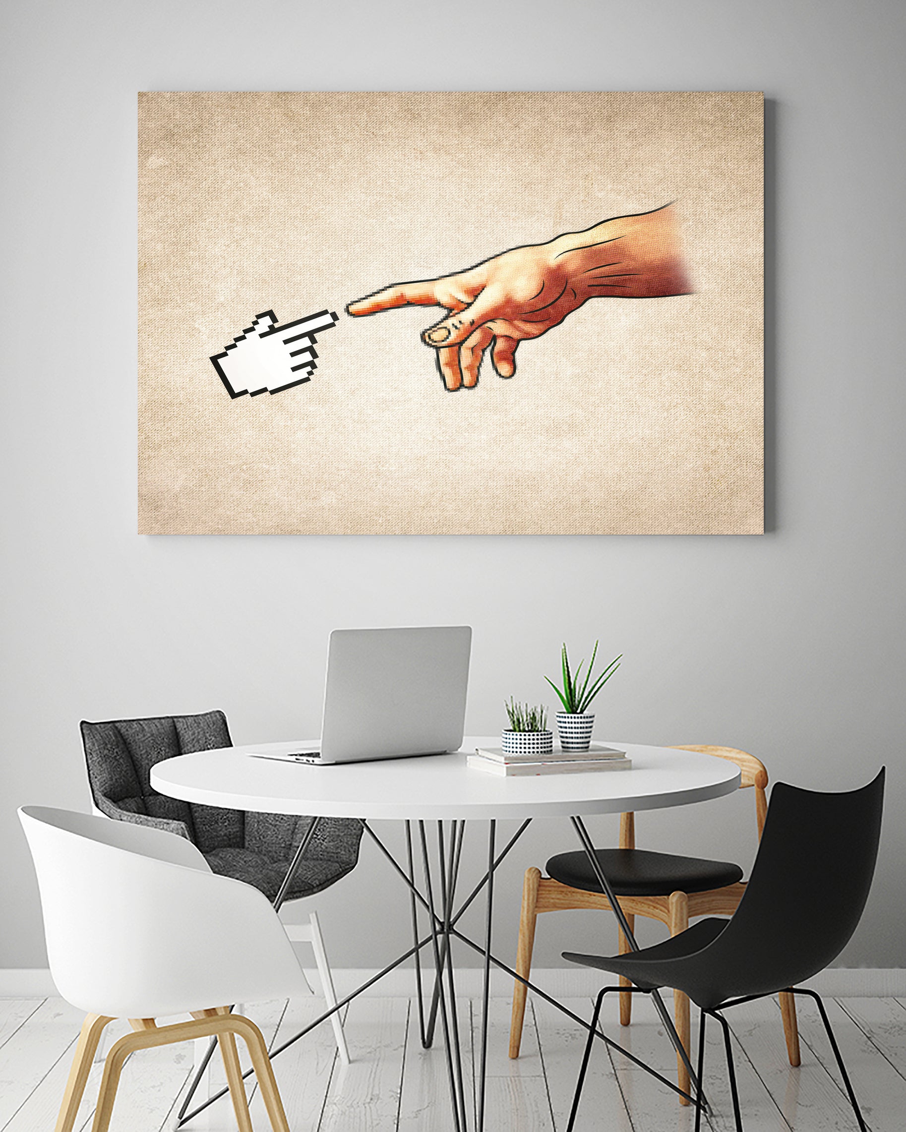 Funny 8bit Nerd & Geek Humor (Creation of Adam Parody) by Philipp Rietz on GIANT ART - yellow vector illustration