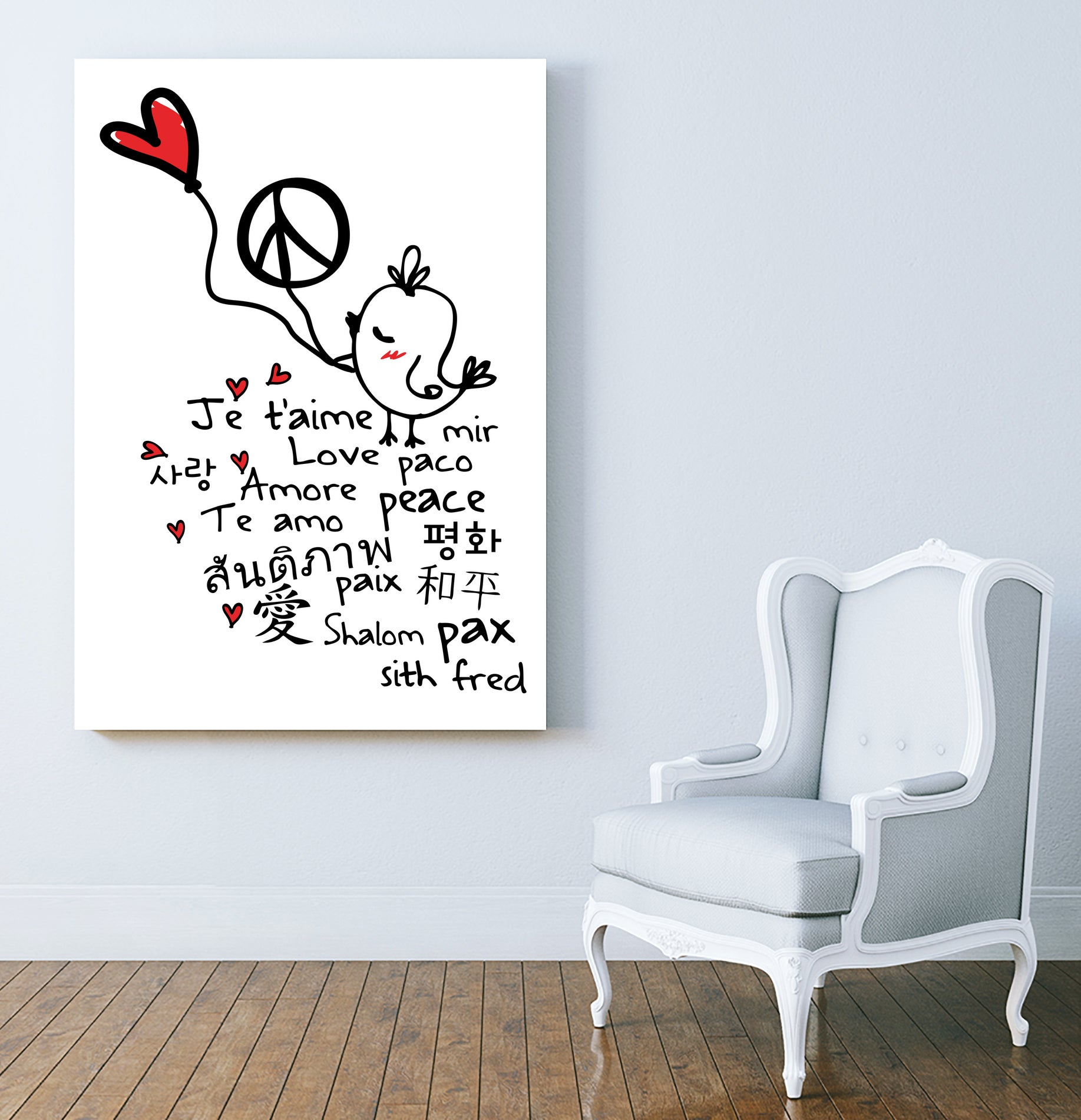 peace and love bird by Cindy Shim on GIANT ART - black typography