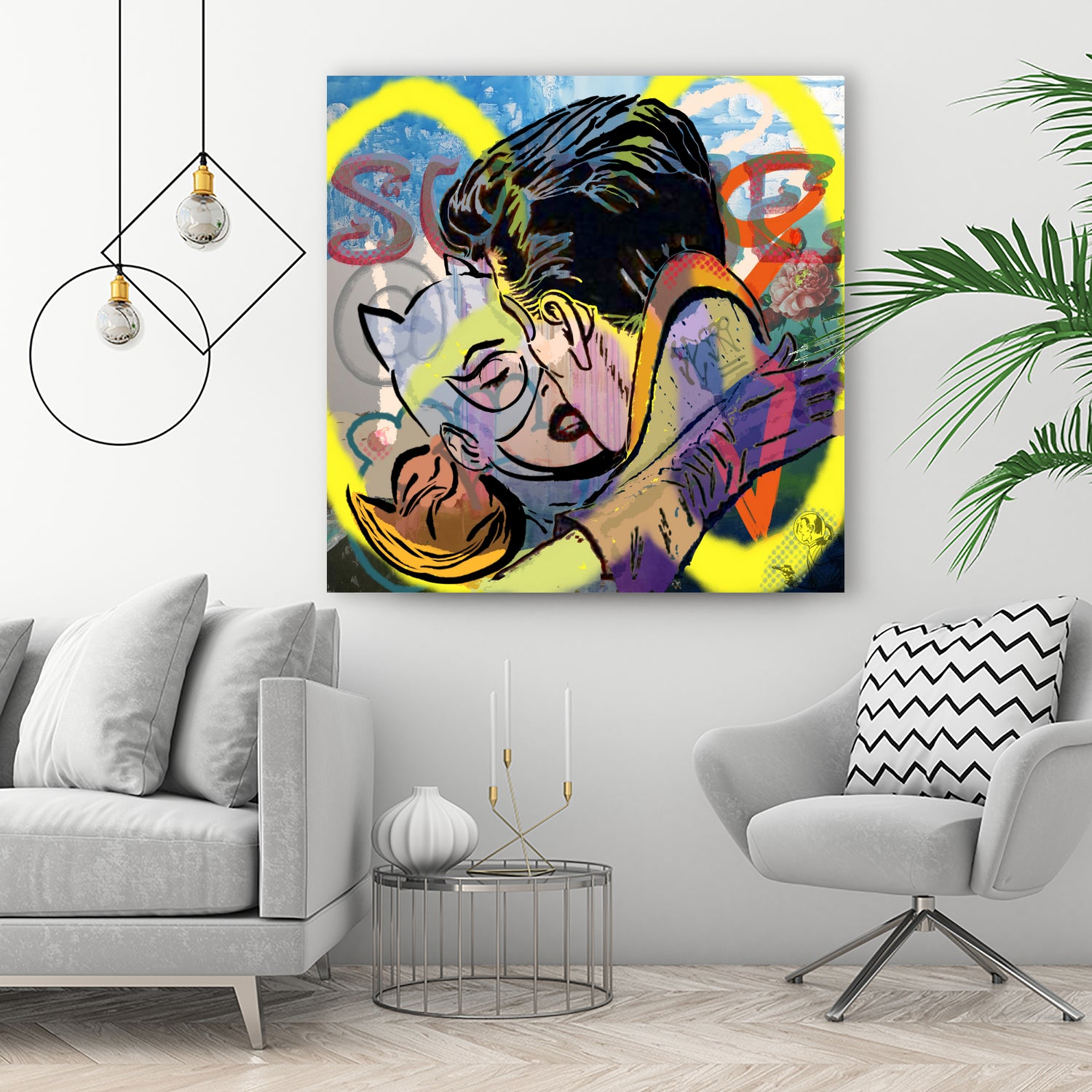 Kiss _Superheroes_Neon yellow_graffiti by TULIO ALMEIDA on GIANT ART - yellow digital painting