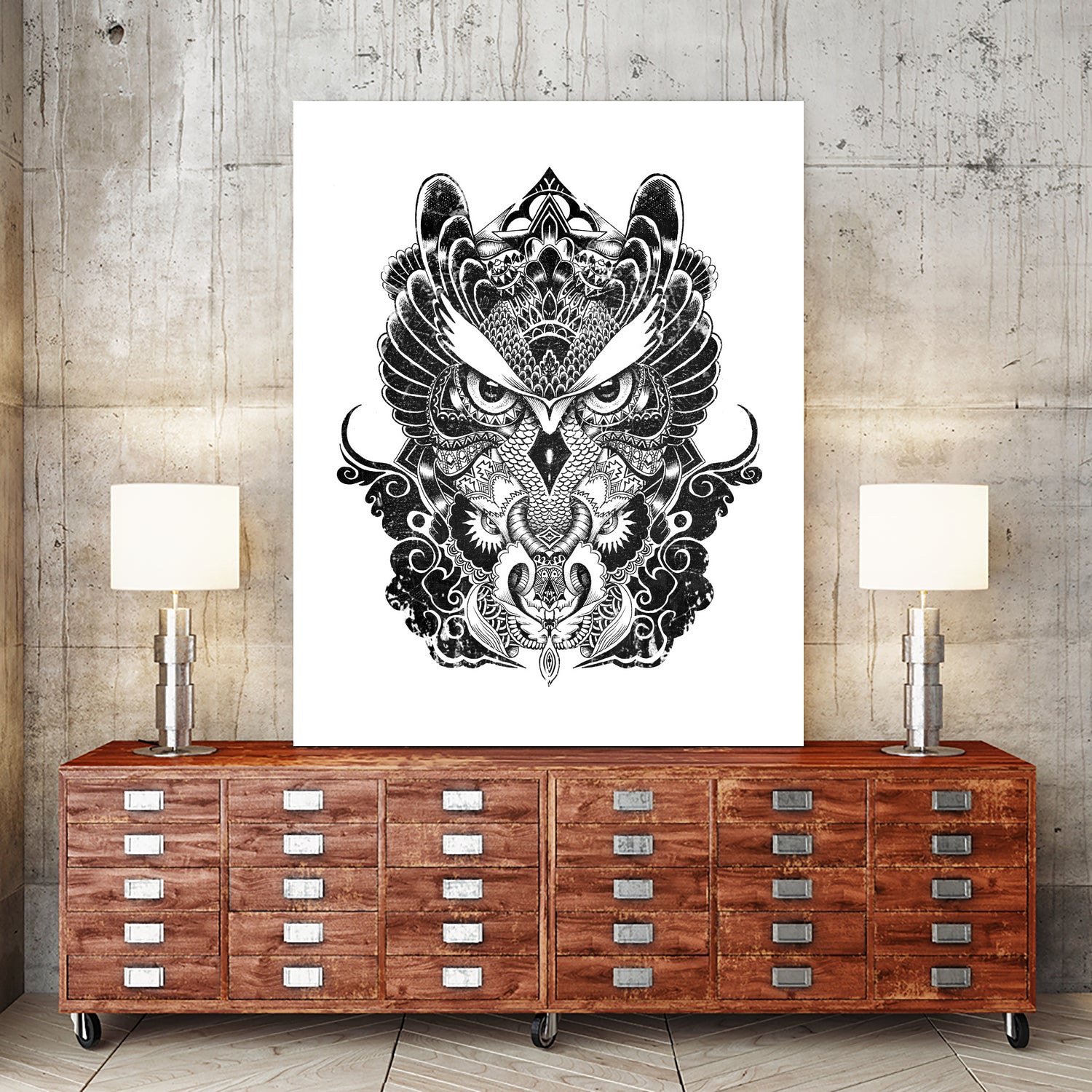 Owl and Dragon by Salvatore C. De Simone on GIANT ART - black mixed media