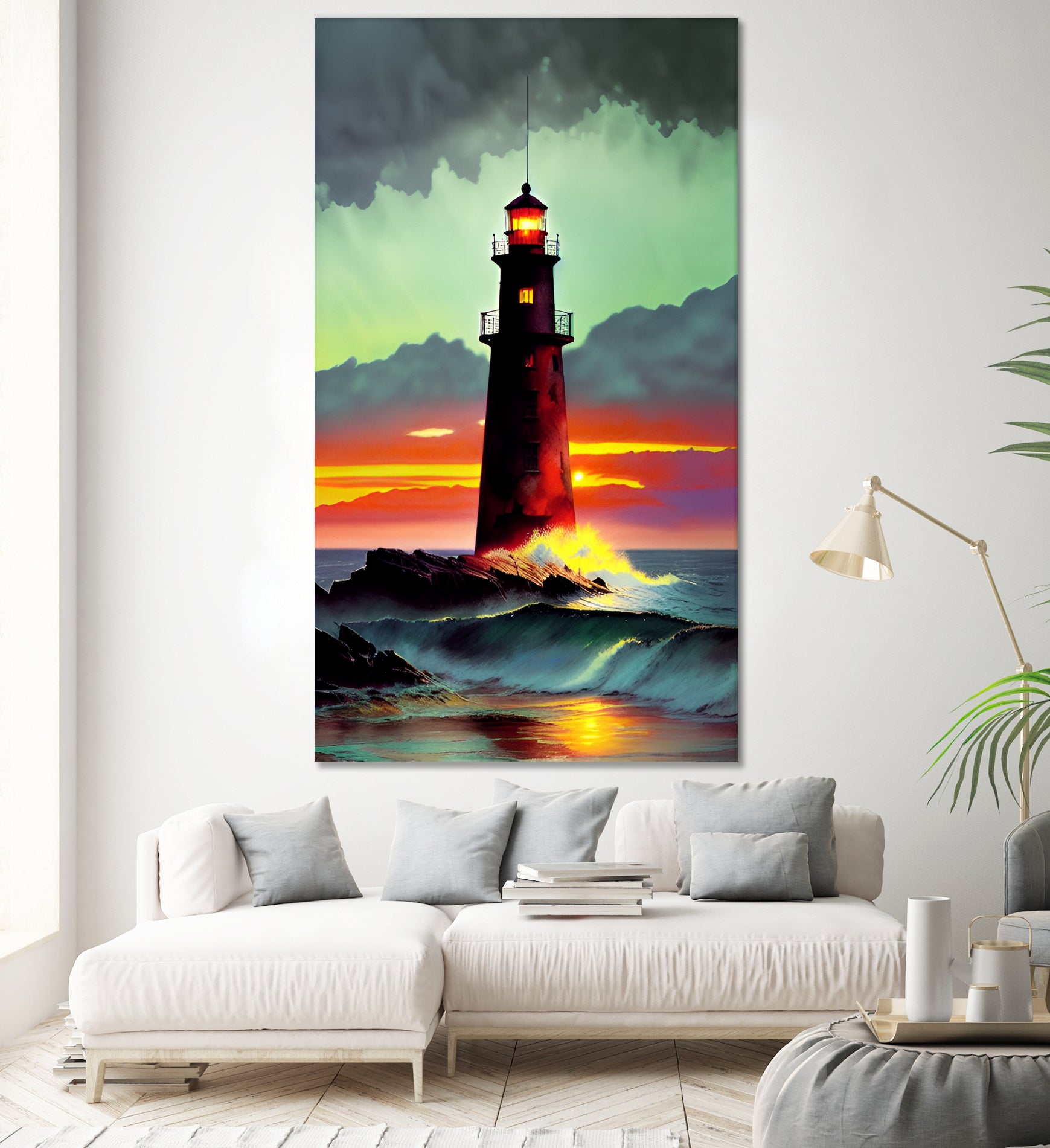 Sunset Over the Lighthouse by Cris Rodrigues on GIANT ART - white digital painting