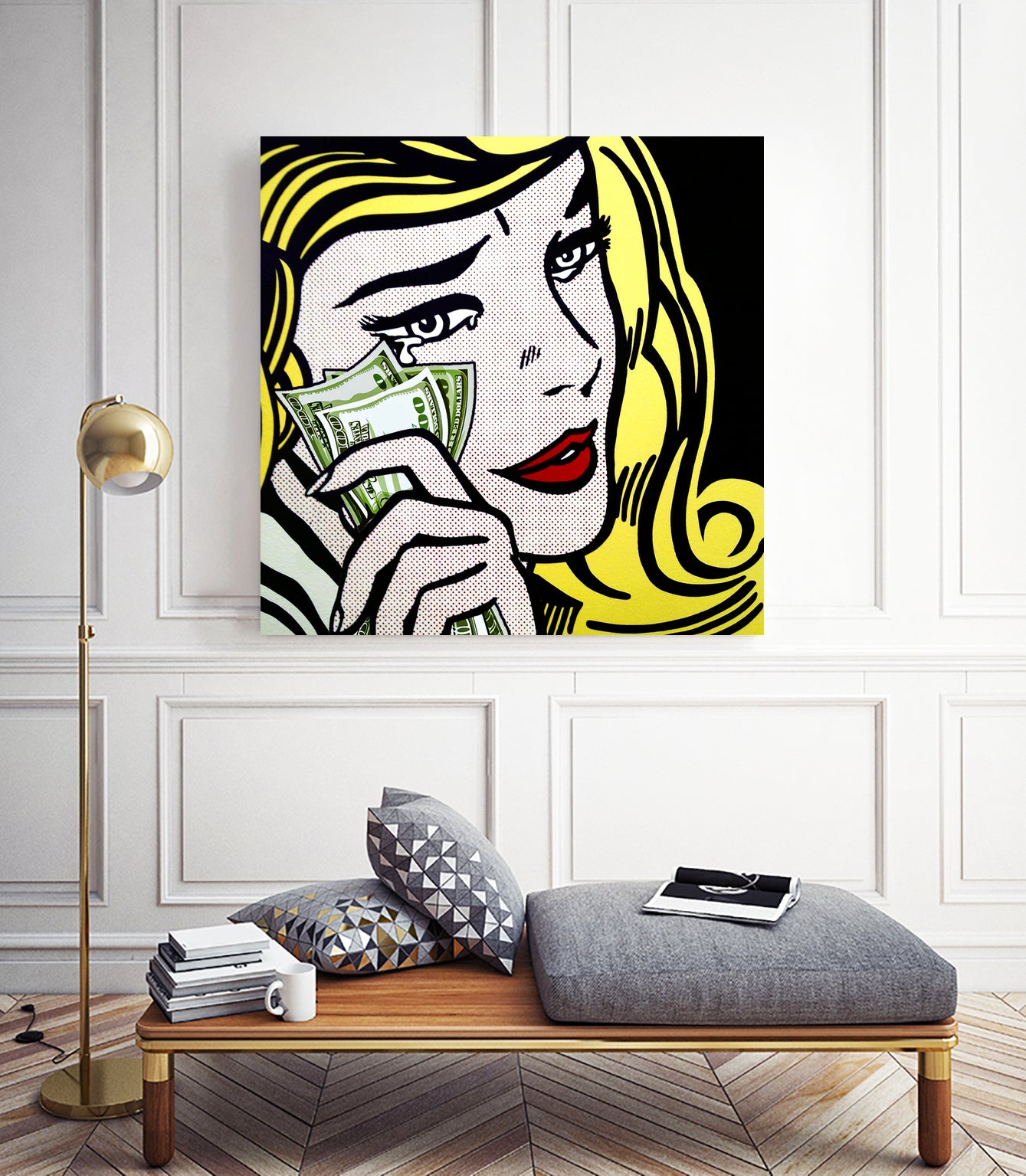 Crying Girl wipes tears by money by Artem Avetisyan on GIANT ART - yellow digital drawing