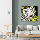 Crying Girl wipes tears by money by Artem Avetisyan on GIANT ART - yellow digital drawing