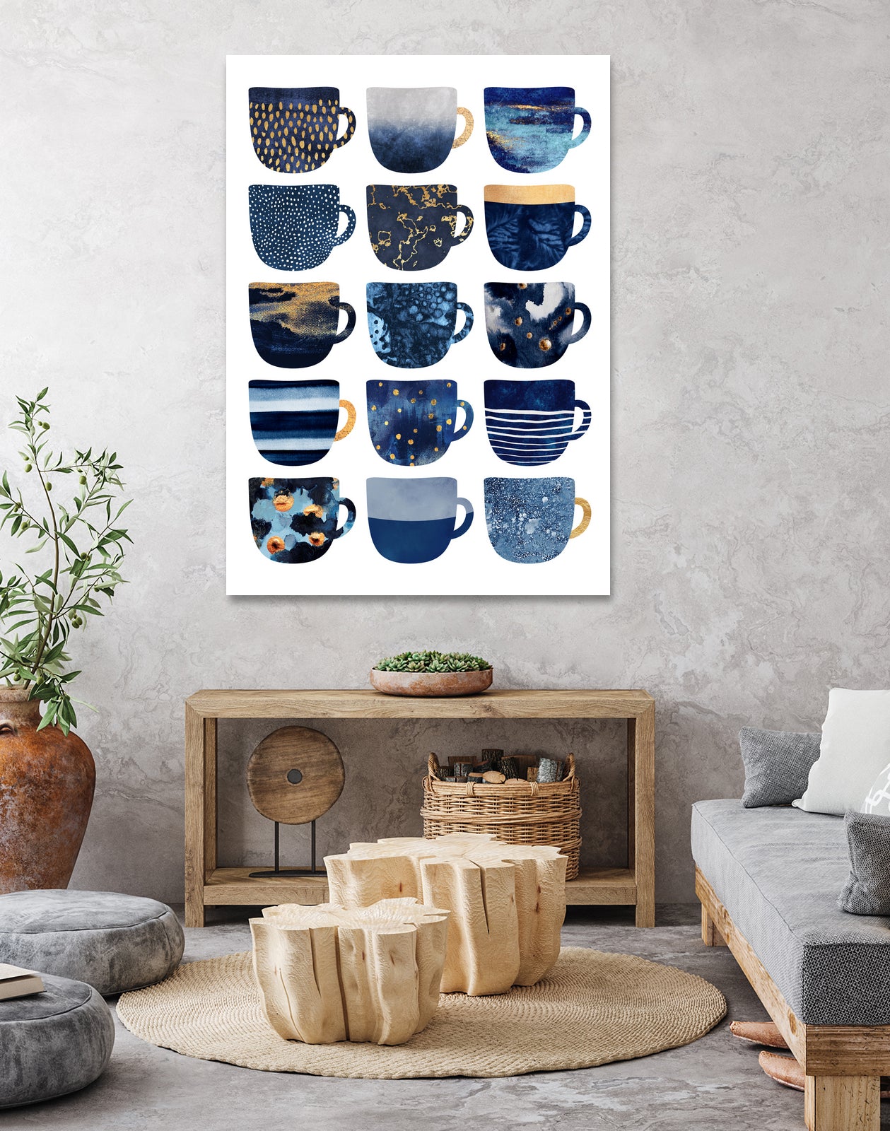 Pretty Blue Coffee Cups by Elisabeth Fredriksson on GIANT ART - blue digital painting