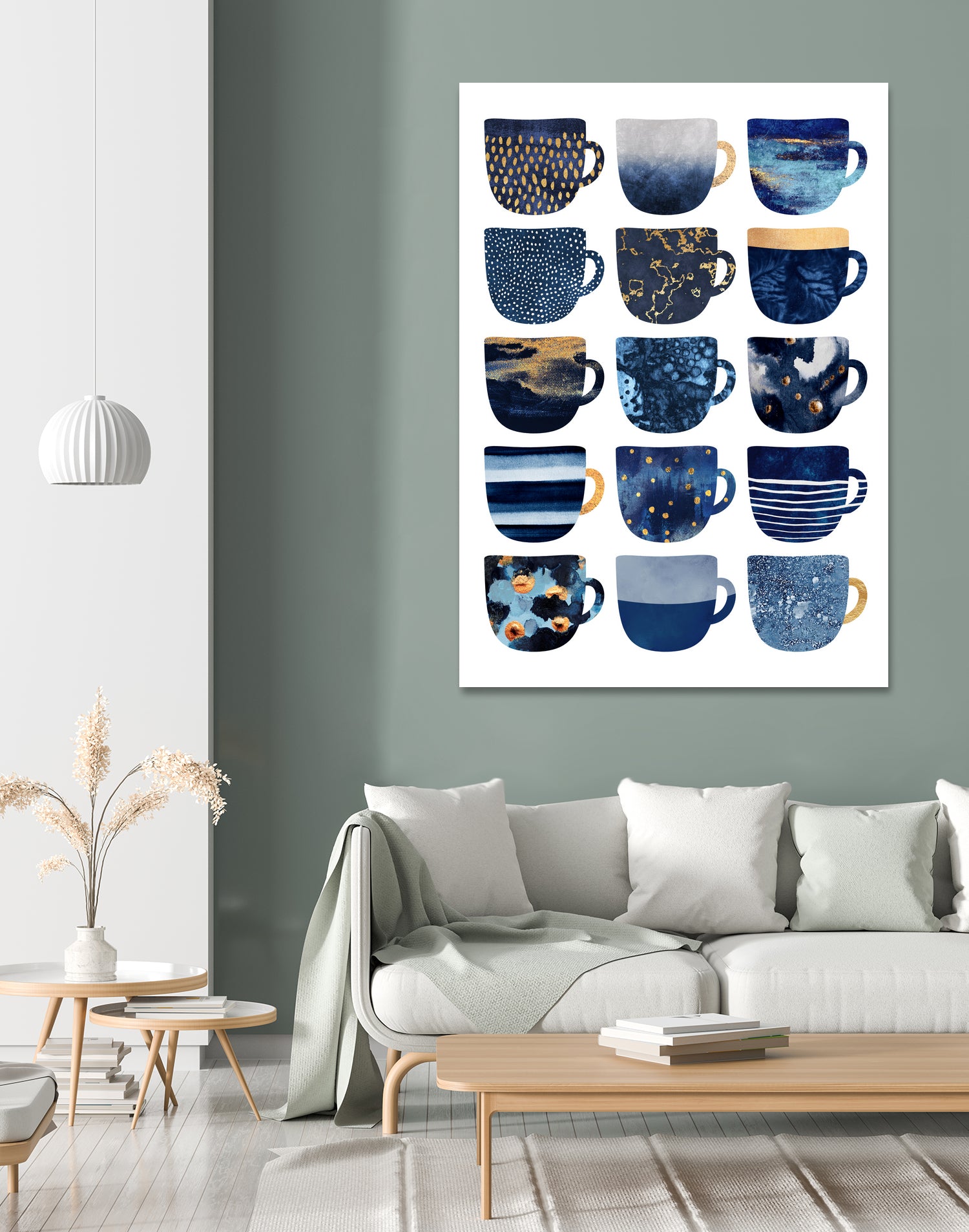 Pretty Blue Coffee Cups by Elisabeth Fredriksson on GIANT ART - blue digital painting