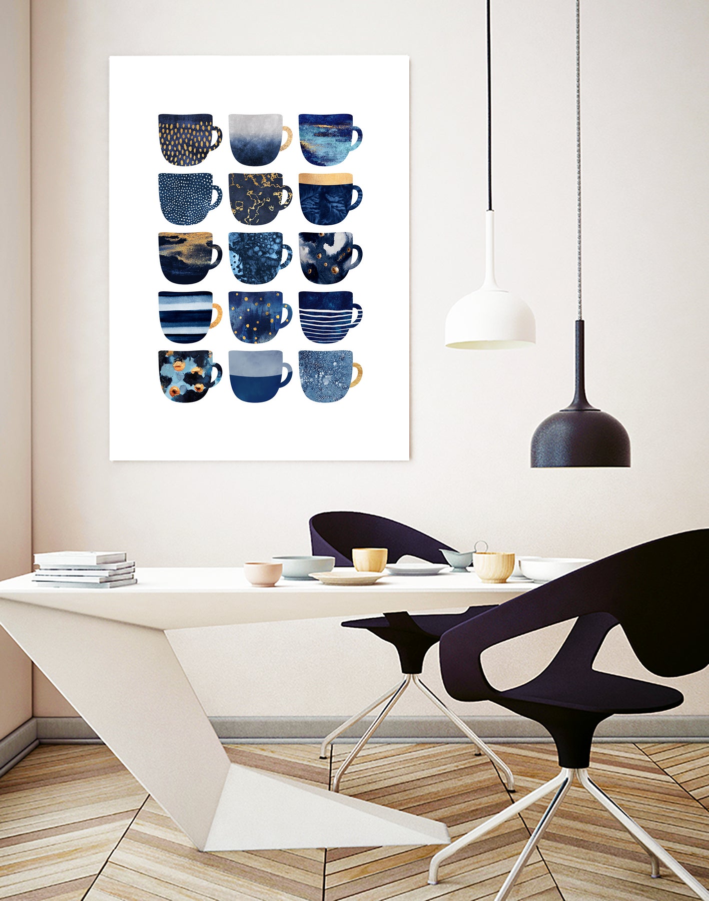 Pretty Blue Coffee Cups by Elisabeth Fredriksson on GIANT ART - blue digital painting