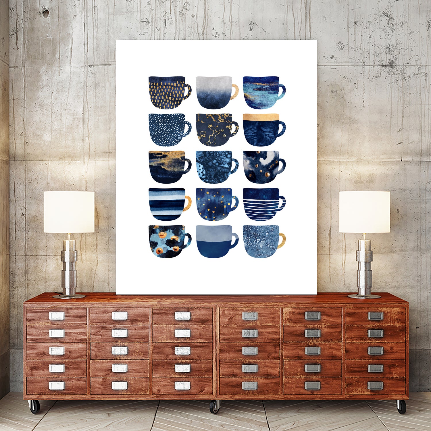 Pretty Blue Coffee Cups by Elisabeth Fredriksson on GIANT ART - blue digital painting