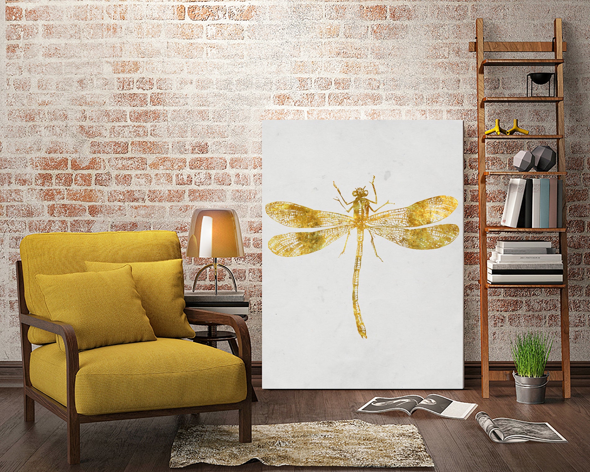 Golden Dragonfly by Patrycja Polechonska on GIANT ART - gray mixed media