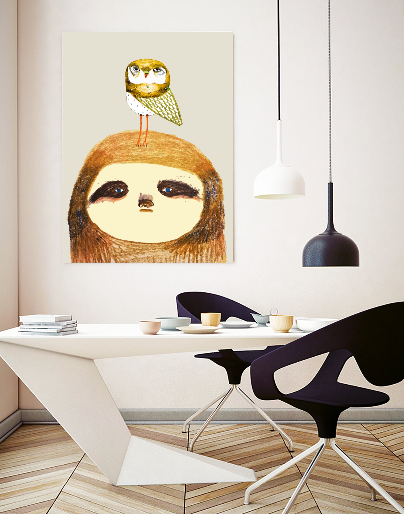 sloth and owl by Ashley Percival on GIANT ART - gray character design