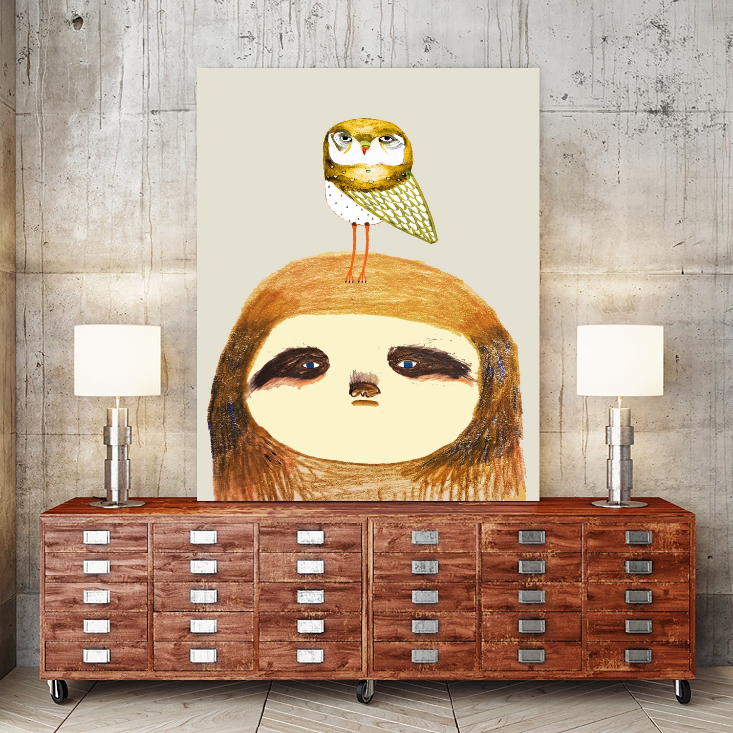 sloth and owl by Ashley Percival on GIANT ART - gray character design
