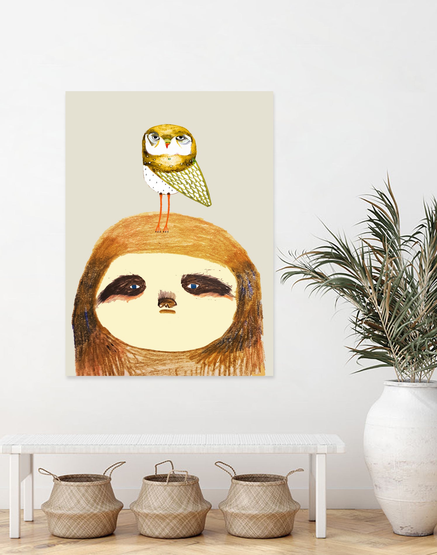 sloth and owl by Ashley Percival on GIANT ART - gray character design