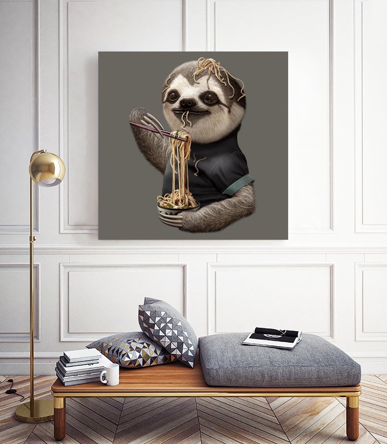 SLOTH EAT NOODLE by JUMALI KATANI on GIANT ART - gray digital drawing