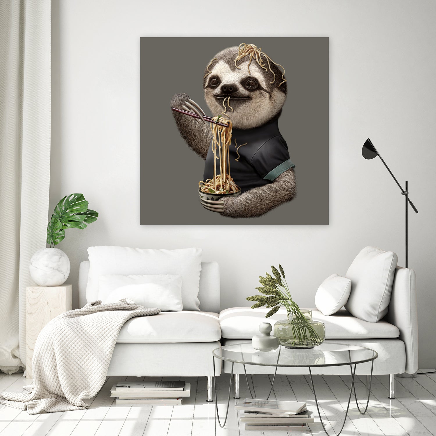 SLOTH EAT NOODLE by JUMALI KATANI on GIANT ART - gray digital drawing