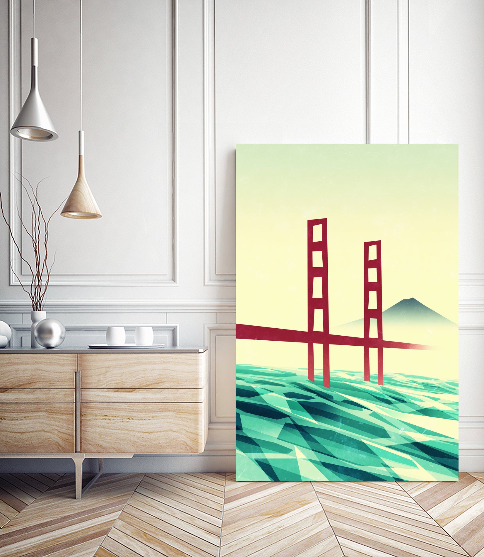 Misty day at The Golden Gate by Sjoerd Piepenbrink on GIANT ART - red vector illustration